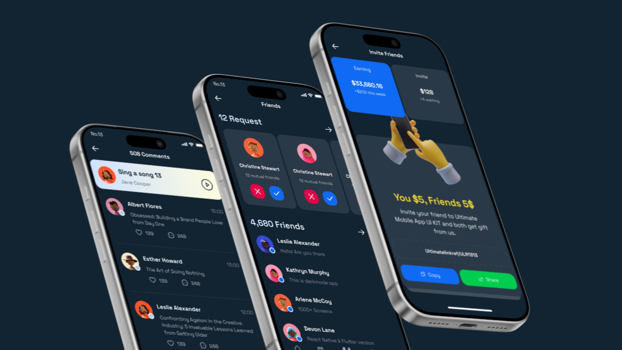 Social UI Pack – Dark Mode Screens for React Native (CLI + Expo)