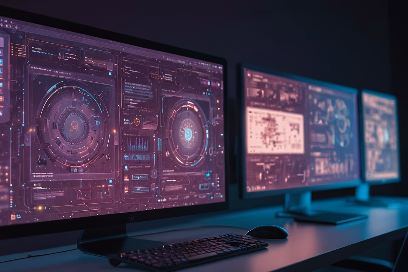 Computer screen with futuristic UI