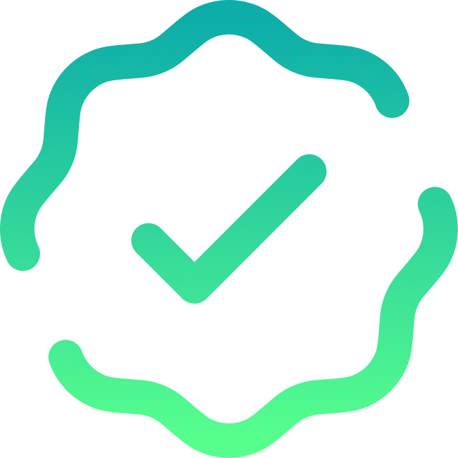 Green checkmark inside a wavy circular shape representing approval or confirmation.