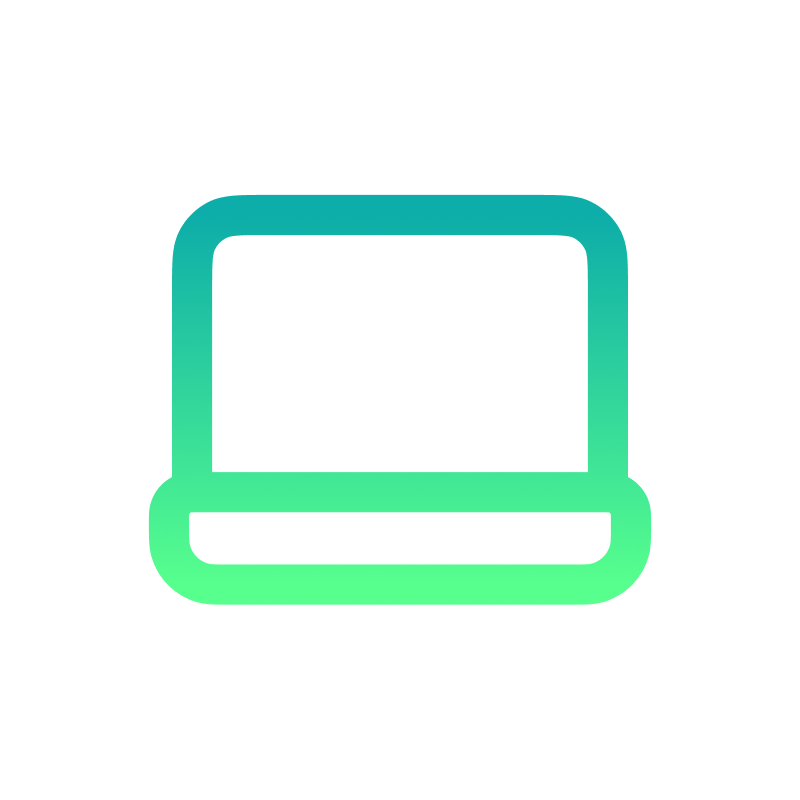 Simple gradient outline icon of a laptop with screen and base in green and blue shades.