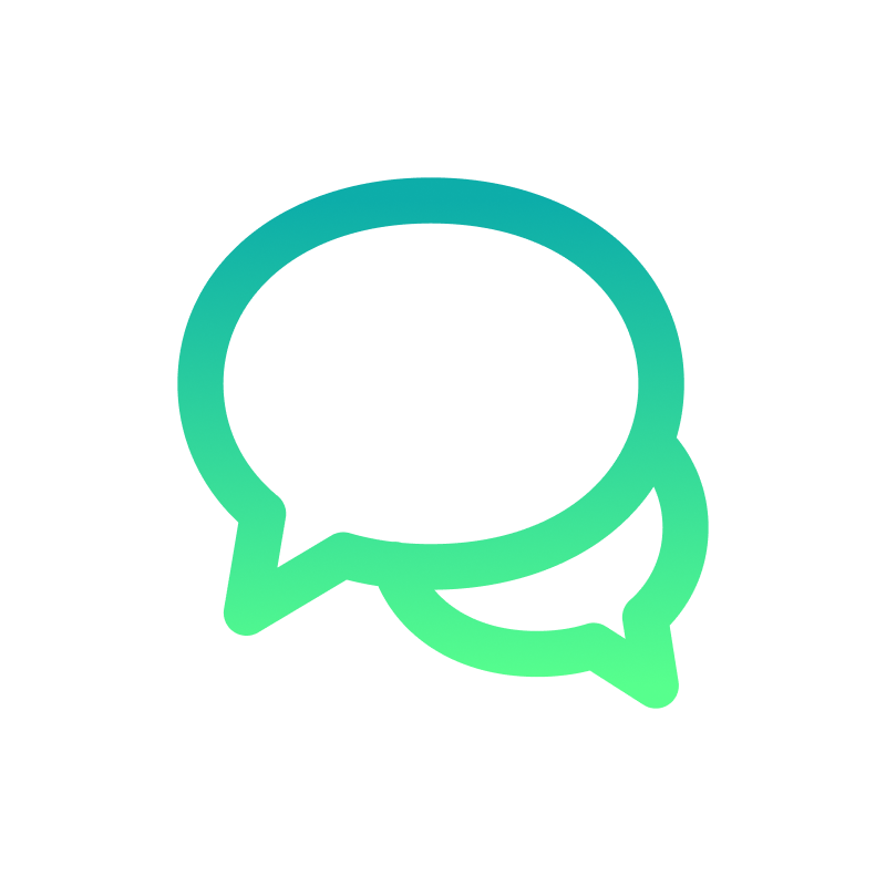 Two overlapping teal speech bubbles icon on a black background symbolizing communication.