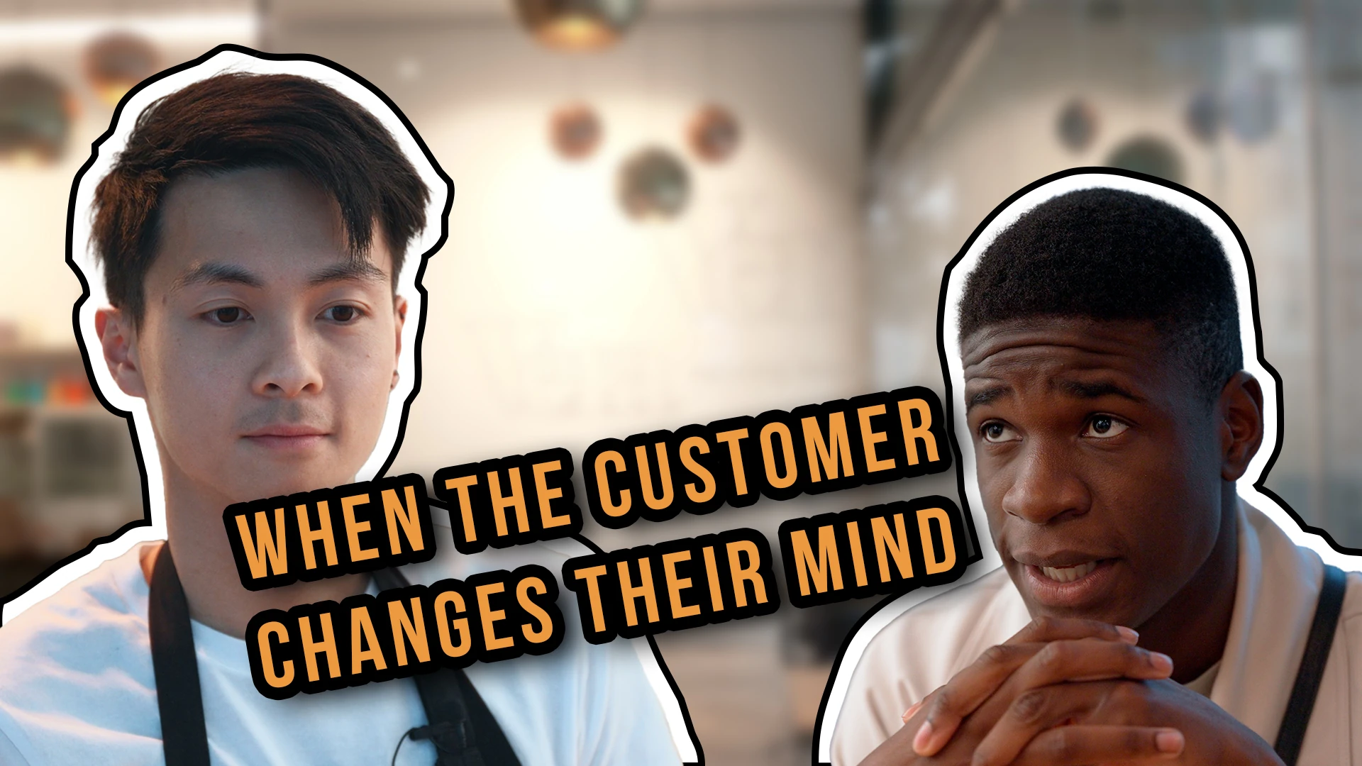 Barista and customer in Vera Cafe with the caption When the customer changes their mind