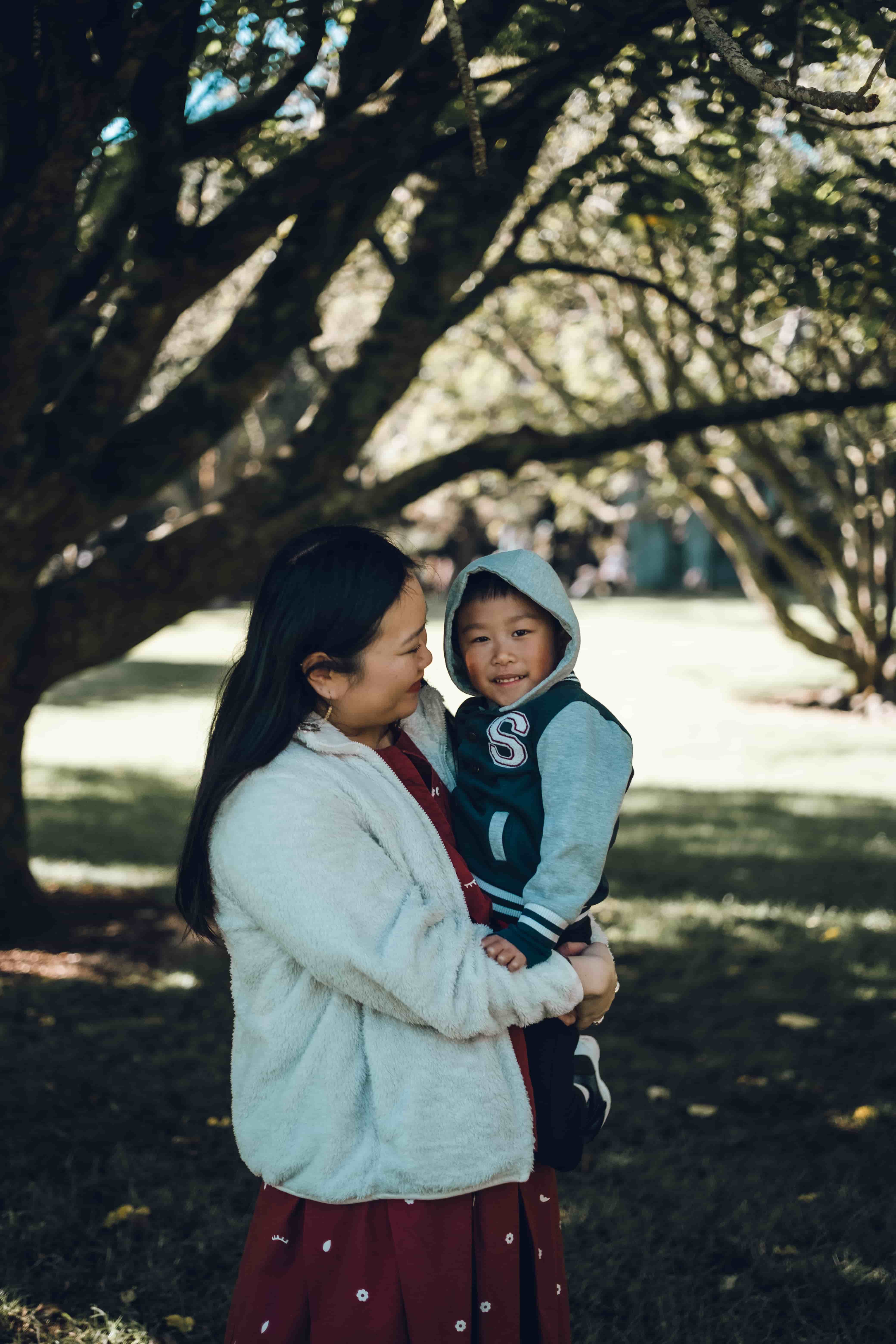 Mother and son smiling at each other