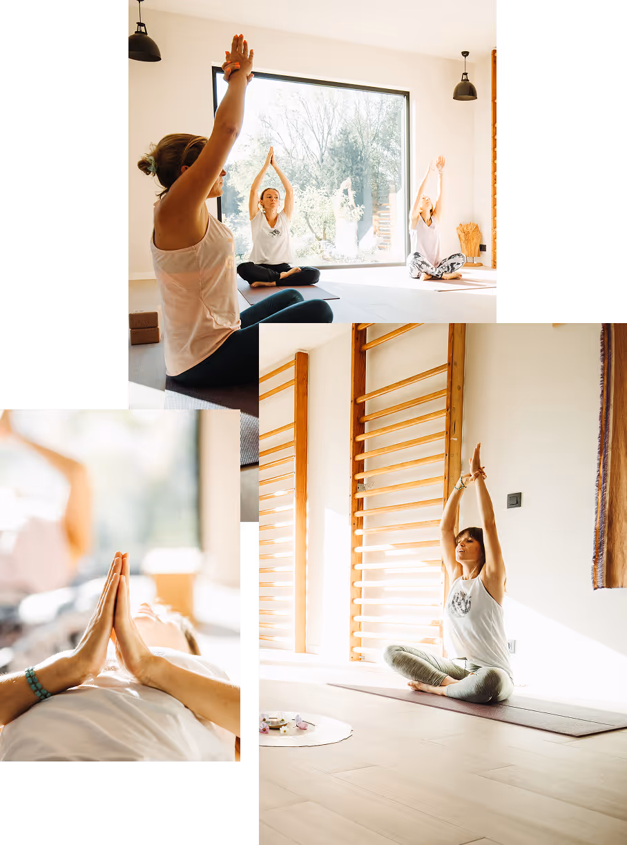 Salle de yoga du Centre Les Pradelles à Sart-Dames-Avelines – espace lumineux pour les cours de Yin, Yoga & Mobilité et Acupressure avec Lou Shala.