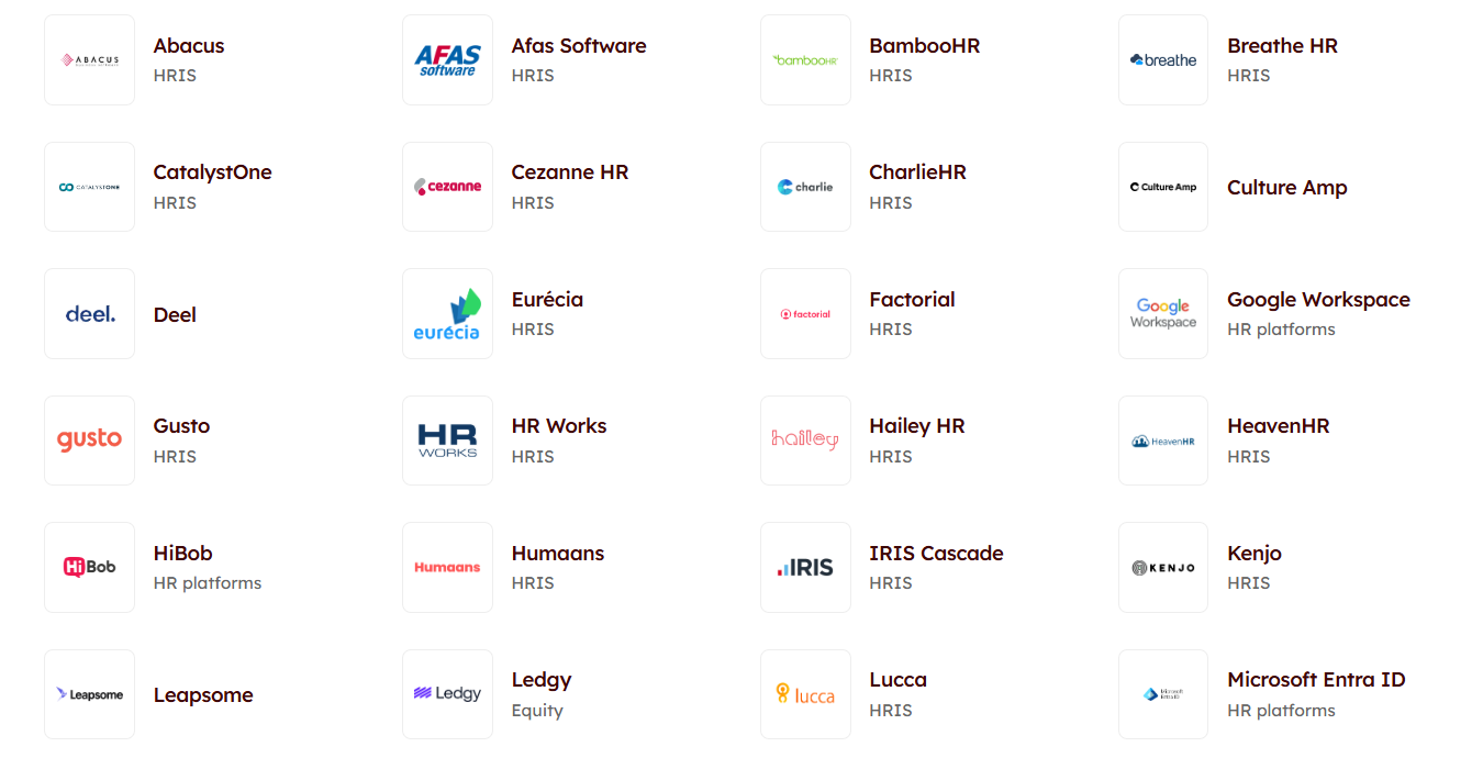 3 - List of HRIS integrations