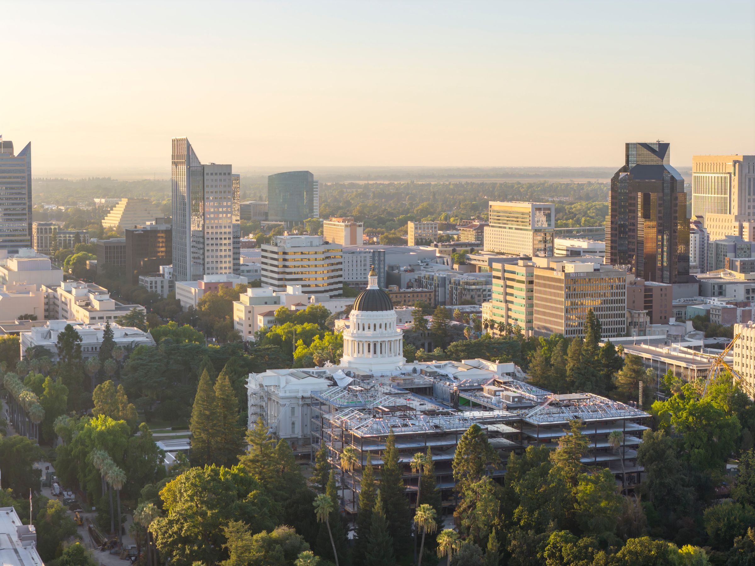 Downtown Sacramento and the California State Capitol at sunrise