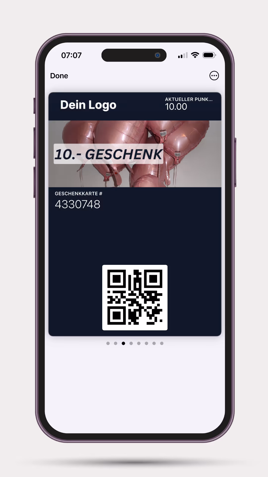 iPhone mit Stamply 10 CHF Geschenkkarte
