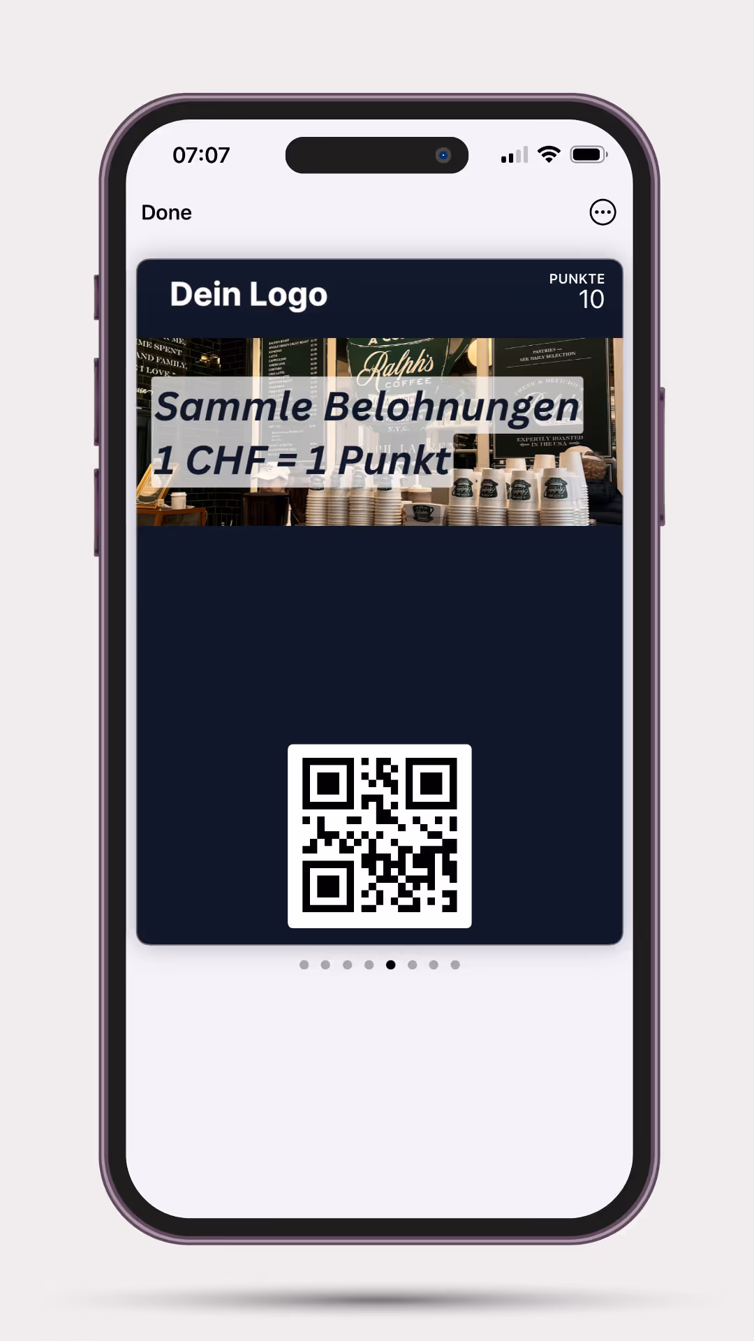 iPhone mit Stamply Sammelkarte, 1 CHF entspricht 1 Punkt
