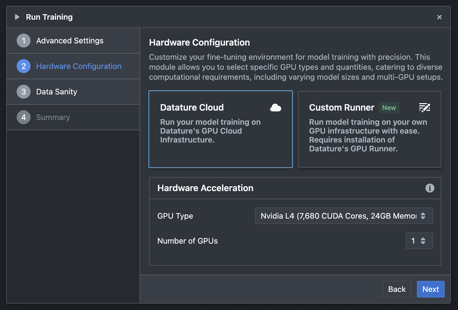 Selecting GPU Configurations for Fine-Tuning Model on Datature Nexus