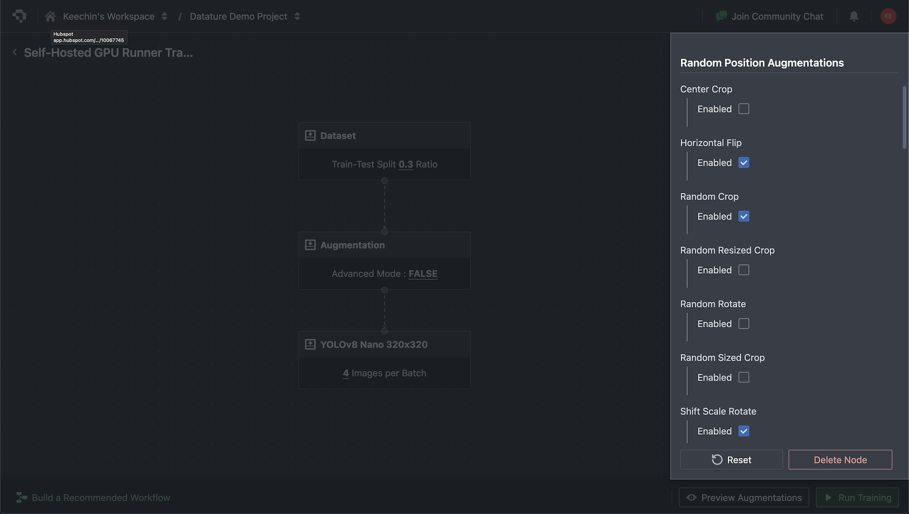 Setting Augmentation Parameters in Datature Nexus