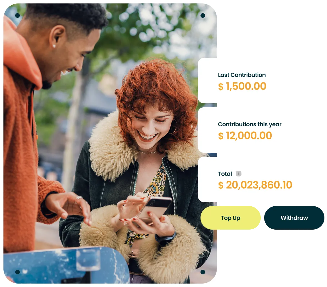 UI of top up screen along with smiling people