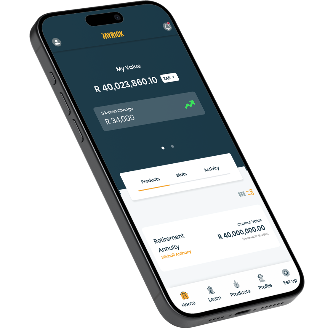 A floating device with the Hayrick mobile app home screen