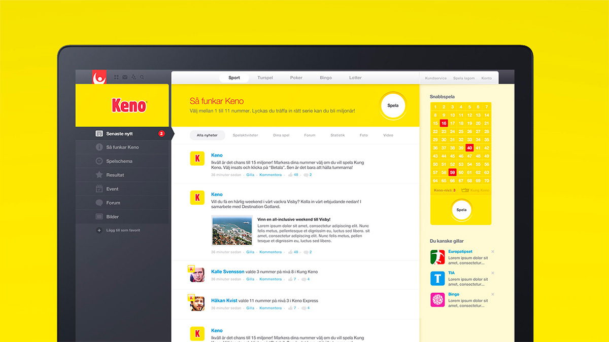 Interface overview from the Svenska Spel design platform