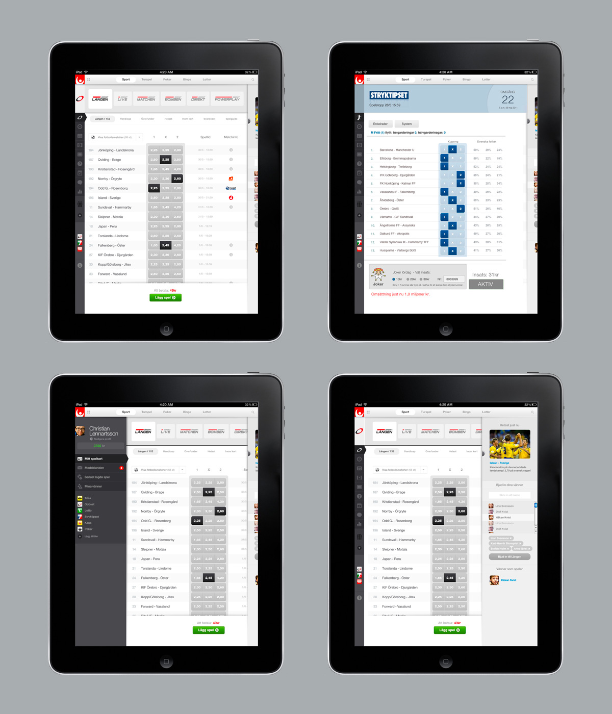 Game interface from the Svenska Spel design platform
