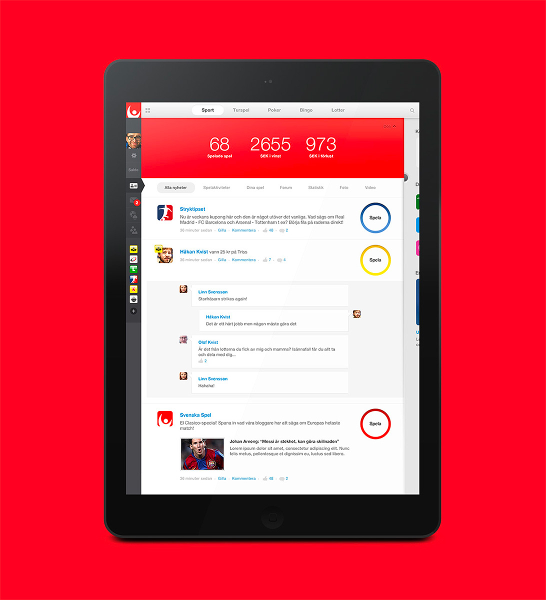 Mobile interface from the Svenska Spel design platform