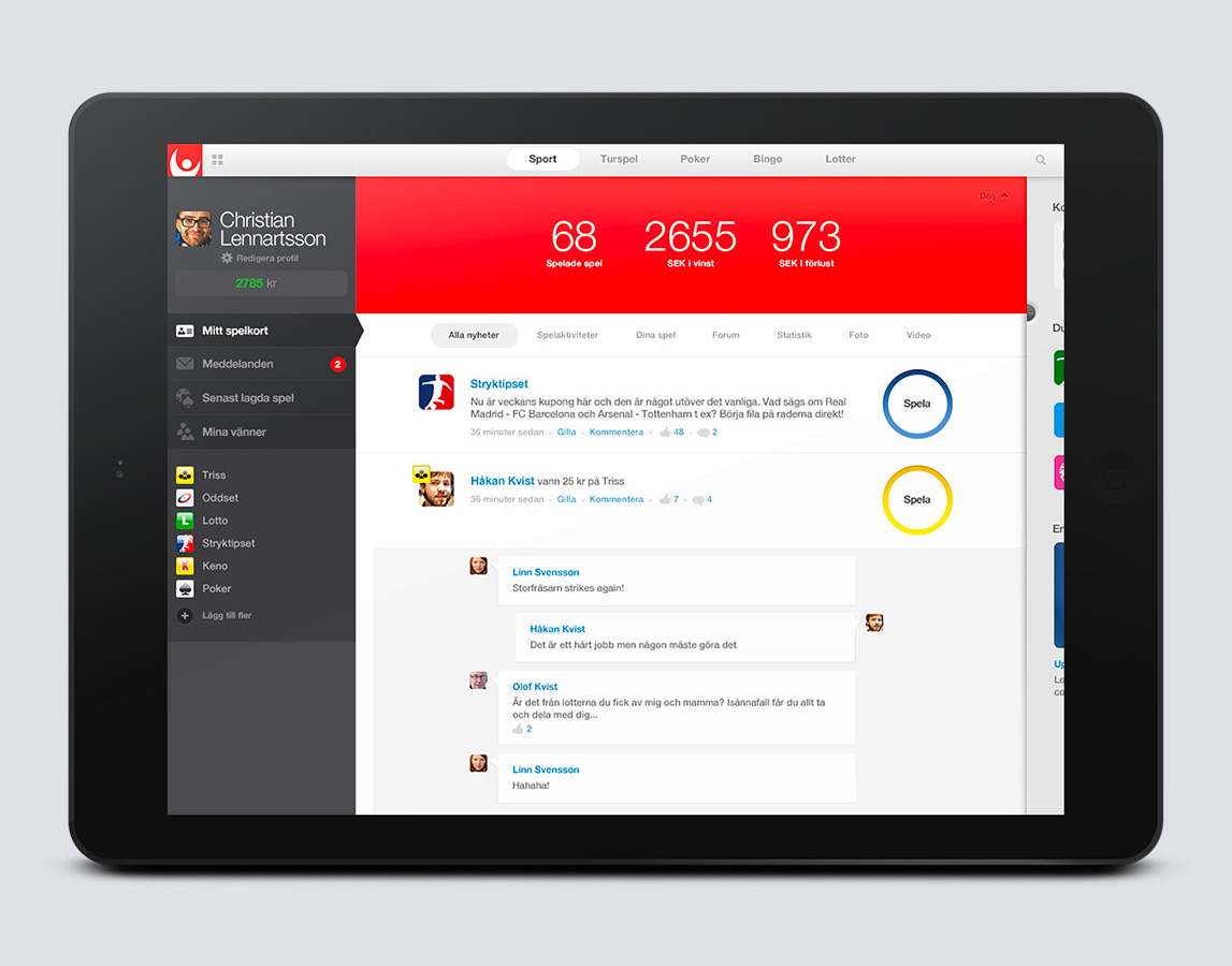 Fold-out menu concept from the Svenska Spel design platform