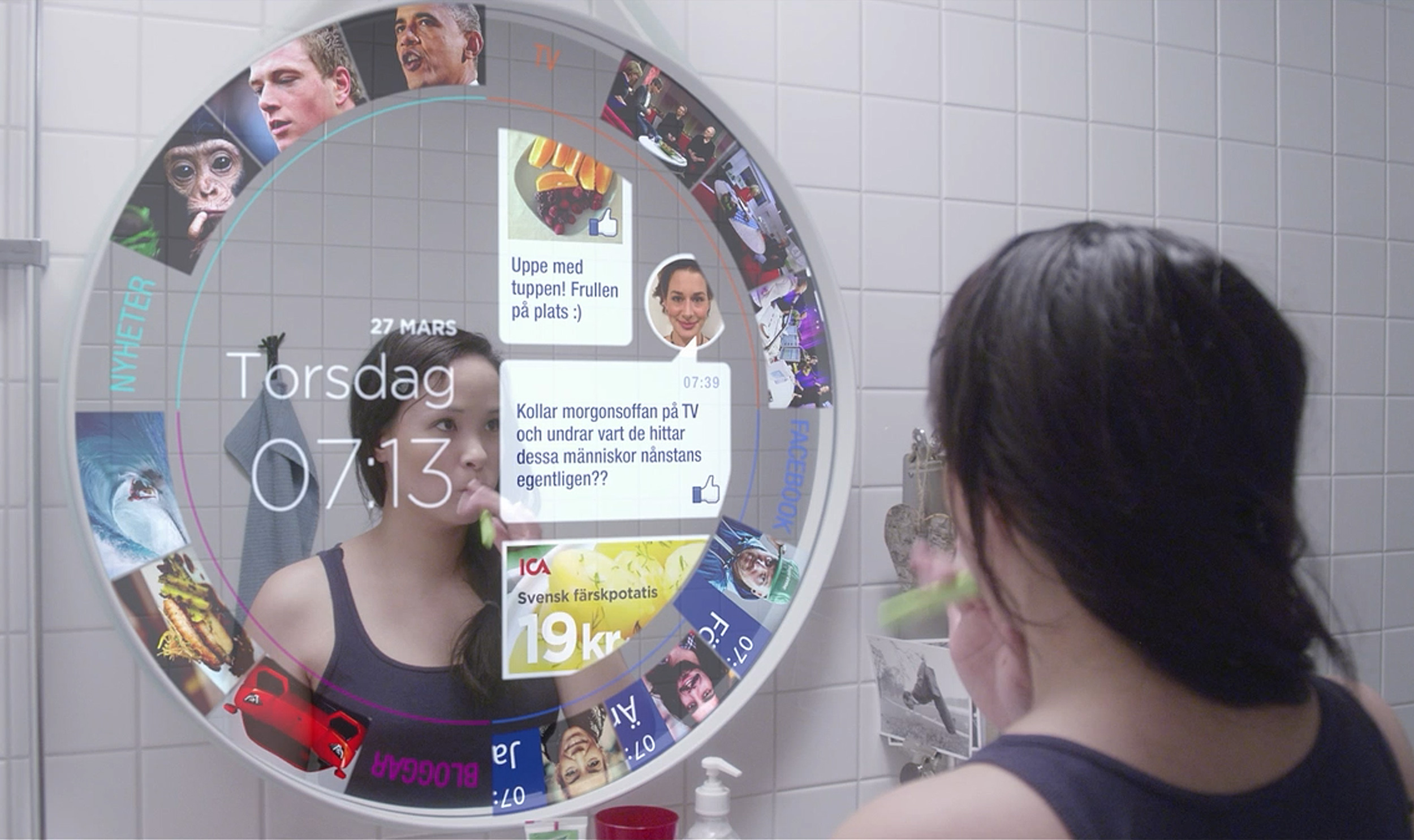 Smart mirror scene from the Moving ICA into the Future prototype film by Johan Ronnestam