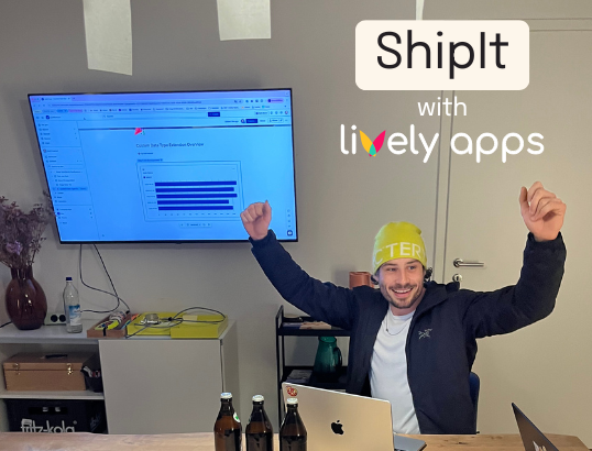 Team member presenting a project during Lively Apps ShipIt Day, sharing ideas and product improvements with the team.