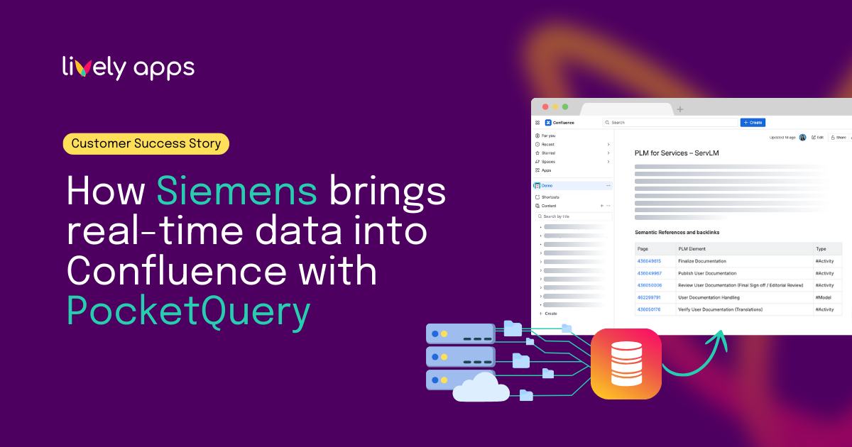 Siemens customer success story with PocketQuery in Confluence Cloud