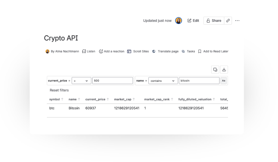Screenshot of PocketQuery macro with table filters enabled