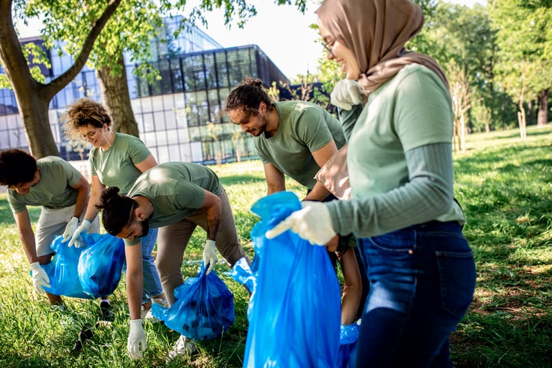 Foundation and nonprofit volunteers working together outdoors