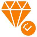 Orange Diamant-Symbol mit einem Kontrollhäkchen.