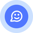blue icon with a face smiling.
