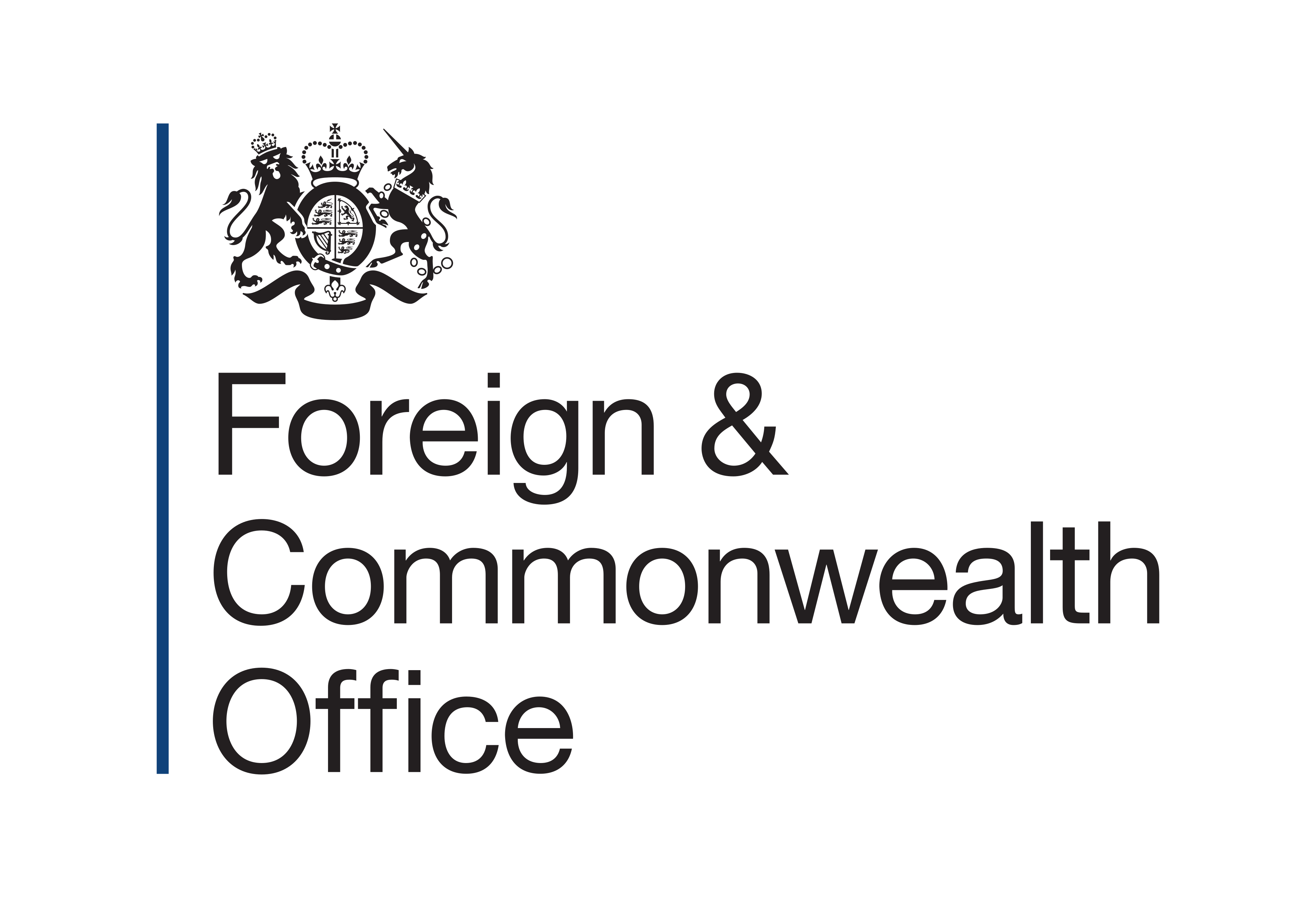 Foreign & Commonwealth Office text with a royal crest above and a blue vertical line to the left.