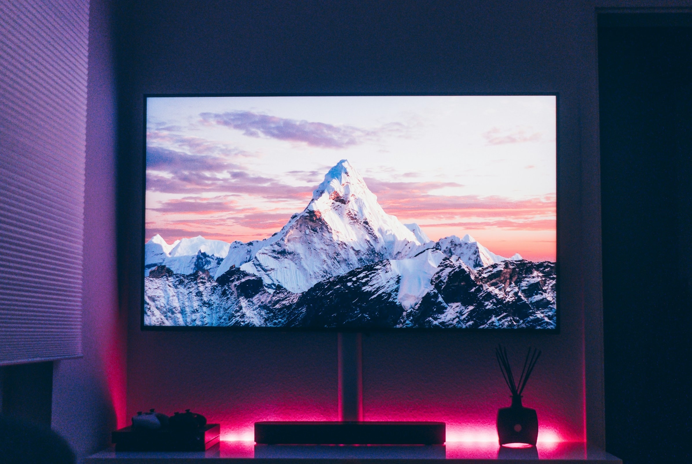 high value tv in living toom showing mountain