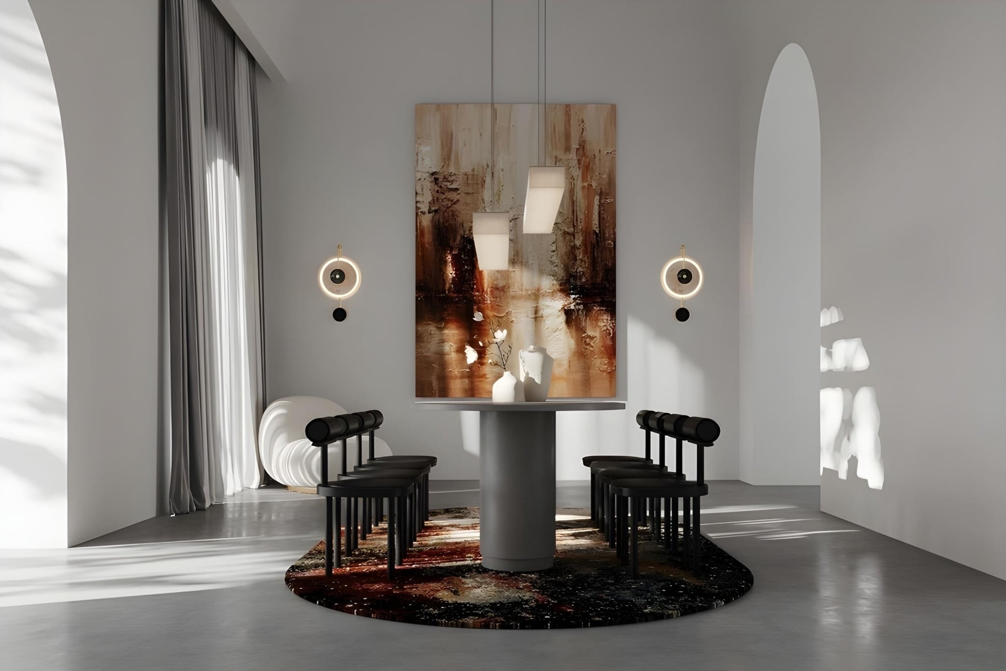 A breathtaking interior luxurious kitchen design with a modern dinner table