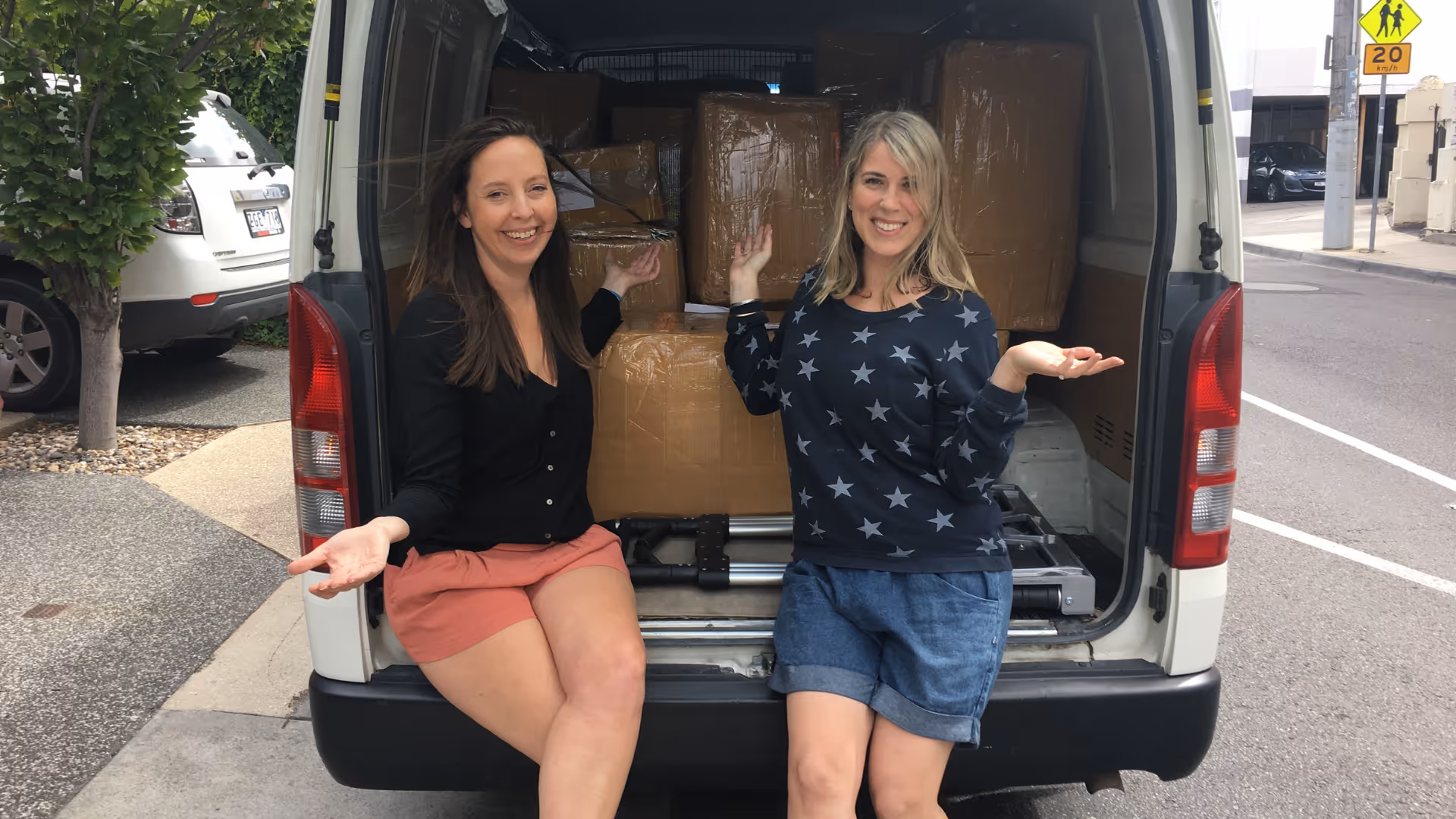 Hannah (right) and Pippa (left) with a delivery in the early days