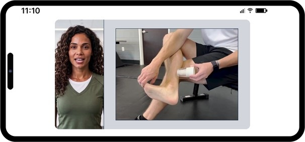 Physical therapist Talia demonstrating Achilles treatment
