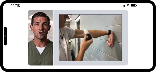 Physical therapist Cole demonstrating tennis elbow treatment