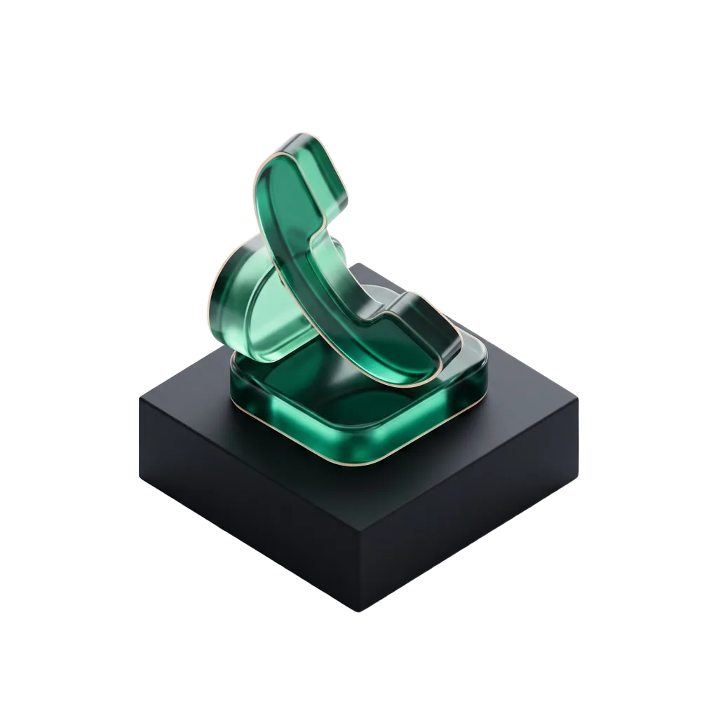 Emerald glass telephone handset on a black pedestal, reached before the enquiry goes cold