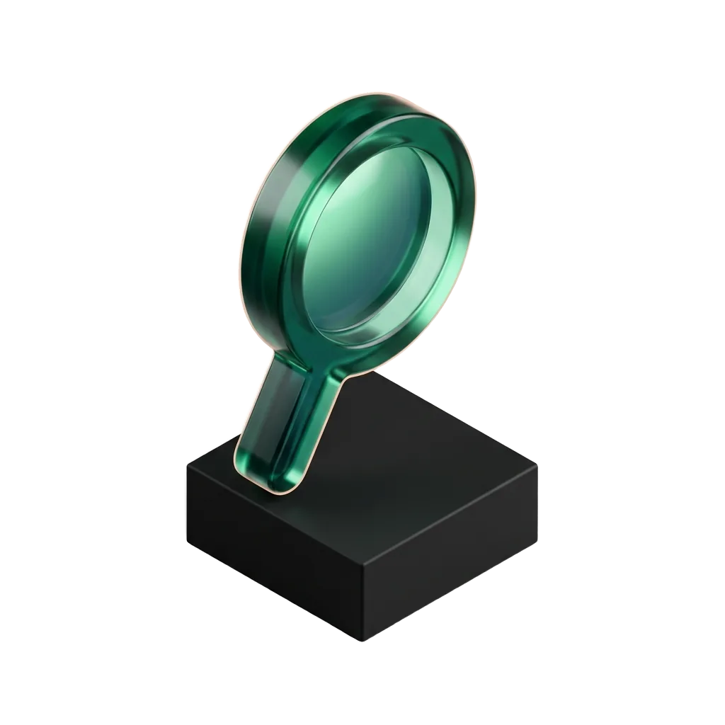 Emerald glass magnifying glass on a black pedestal, found for the dermatology cases you want more of