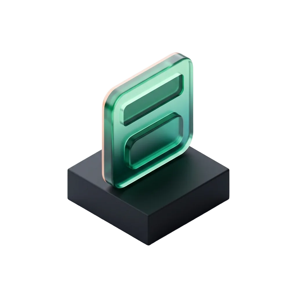 Emerald glass page card with headline and button on a black pedestal, one page per treatment