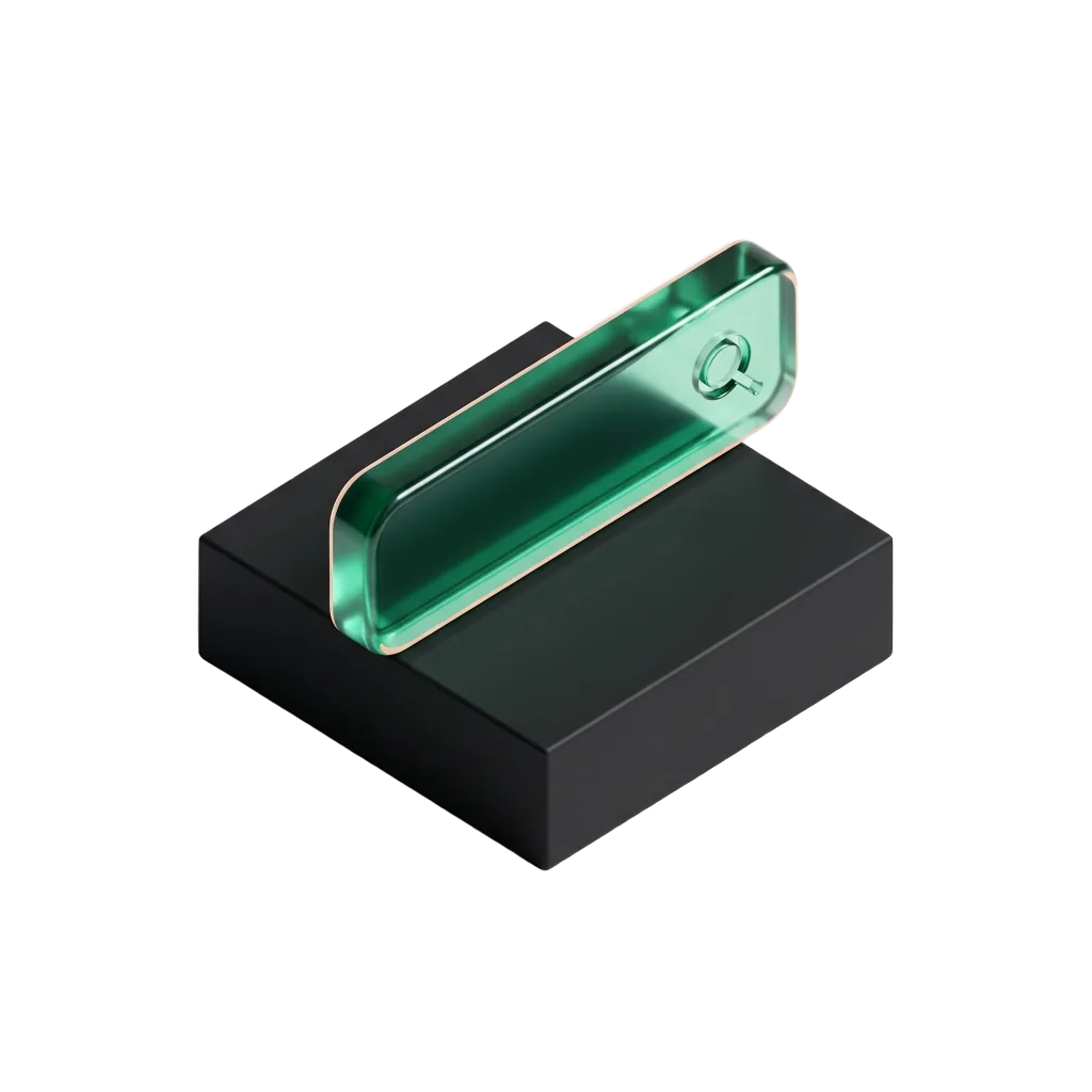 Emerald glass search bar with a magnifier on a black pedestal, only the searches that mean someone is ready