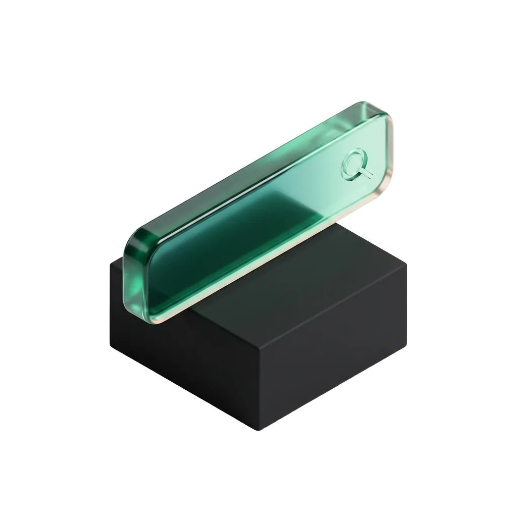 Emerald glass search bar on a black pedestal, found when she searches the treatment