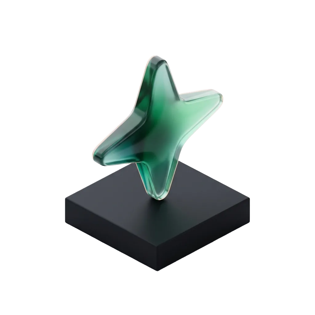 Emerald glass sparkle star on a black pedestal, the AI answers that shortlist practices