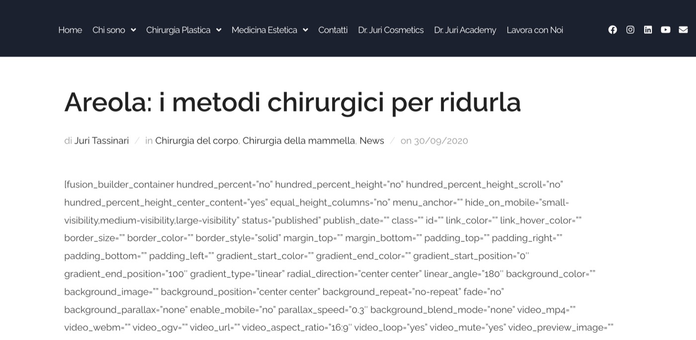 A live article page rendering raw page-builder shortcodes instead of its medical content, August 6 2026