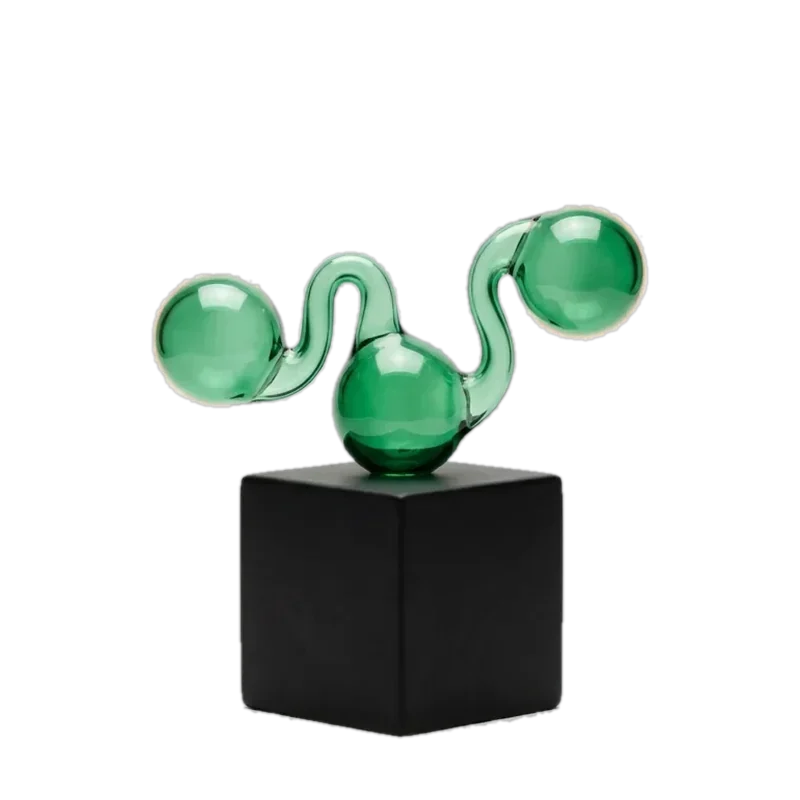 Green glass flow of three connected nodes on a black base