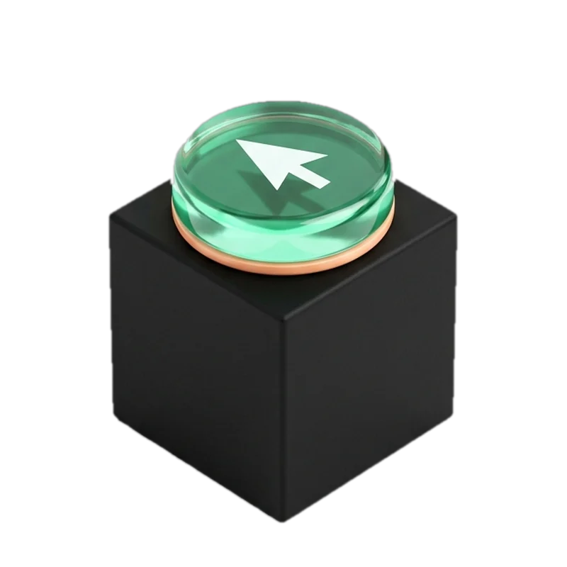 Green glass button with a cursor on a black base
