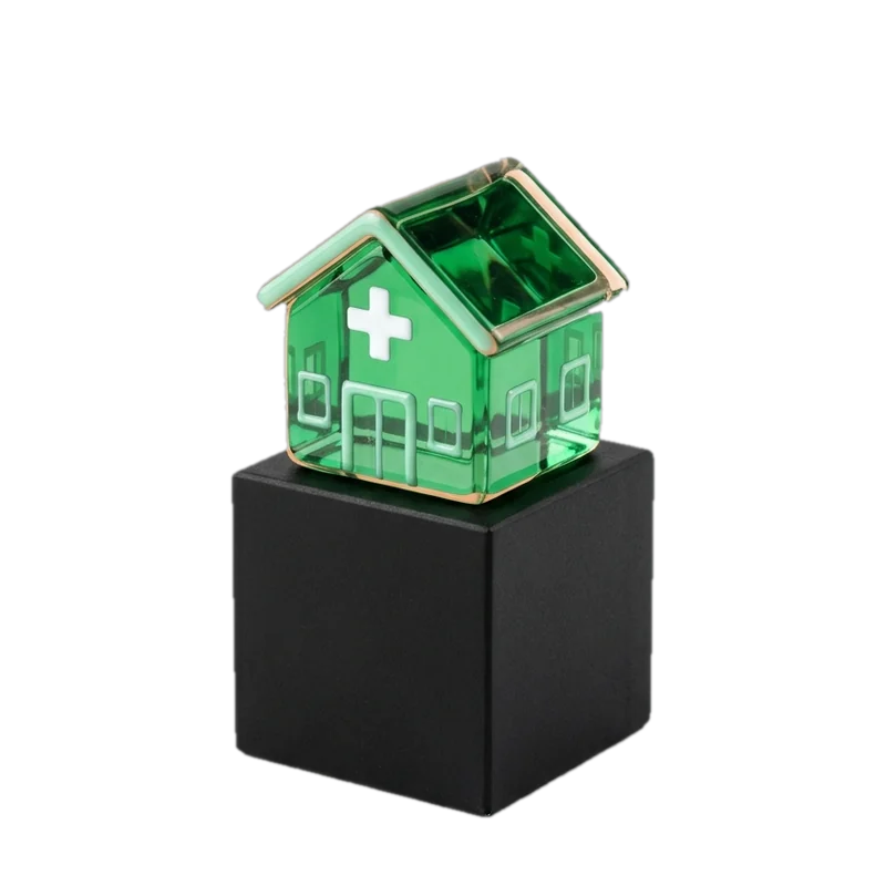 Green glass clinic building on a black base