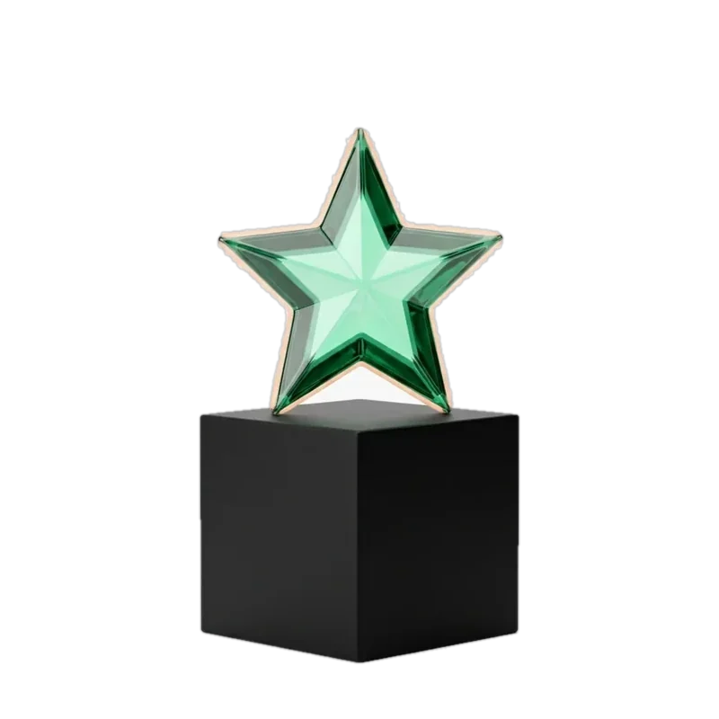 Green glass star on a black base
