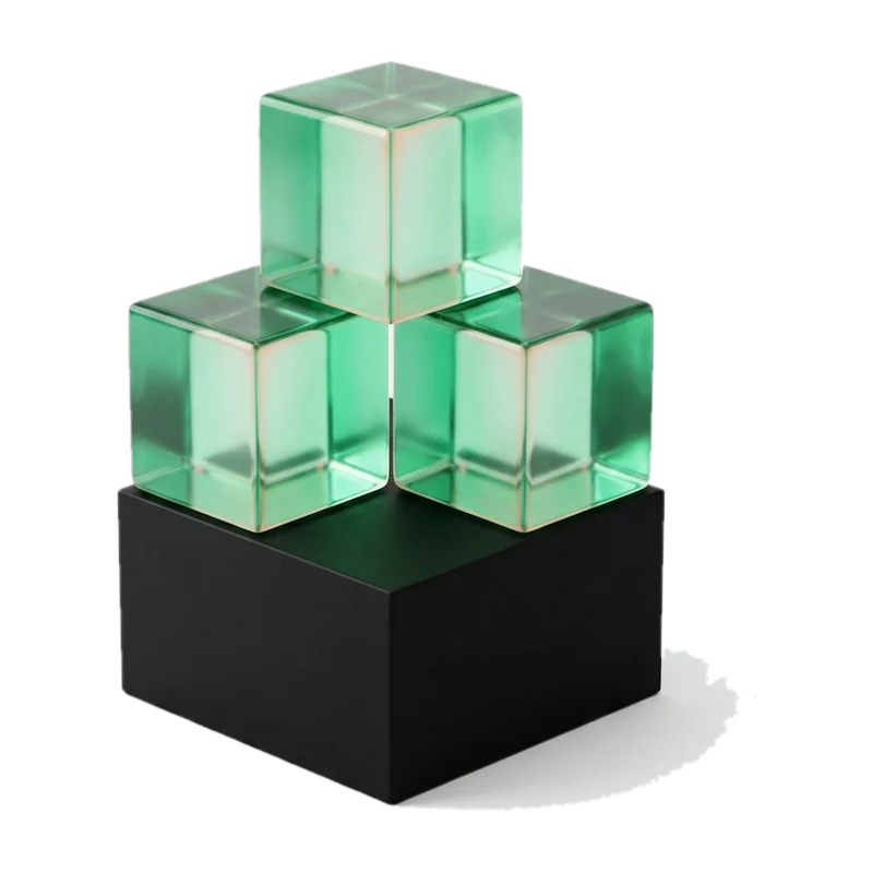 Green glass building blocks on a black base