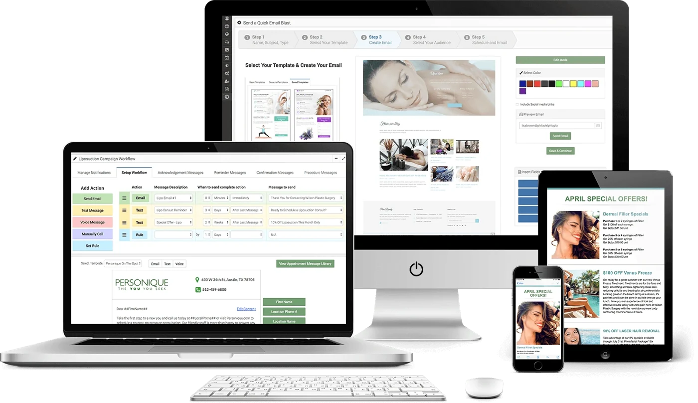 MyMedLeads email editor and automated campaign workflow across devices