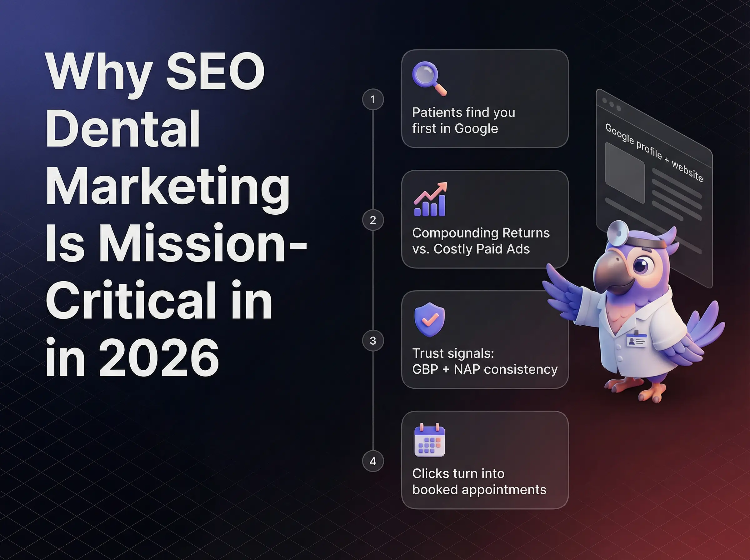 Empty chairs, rising ad costs, tougher competition? In 2026, smart dental SEO fills your schedule. Steal the local spotlight with the playbook below.