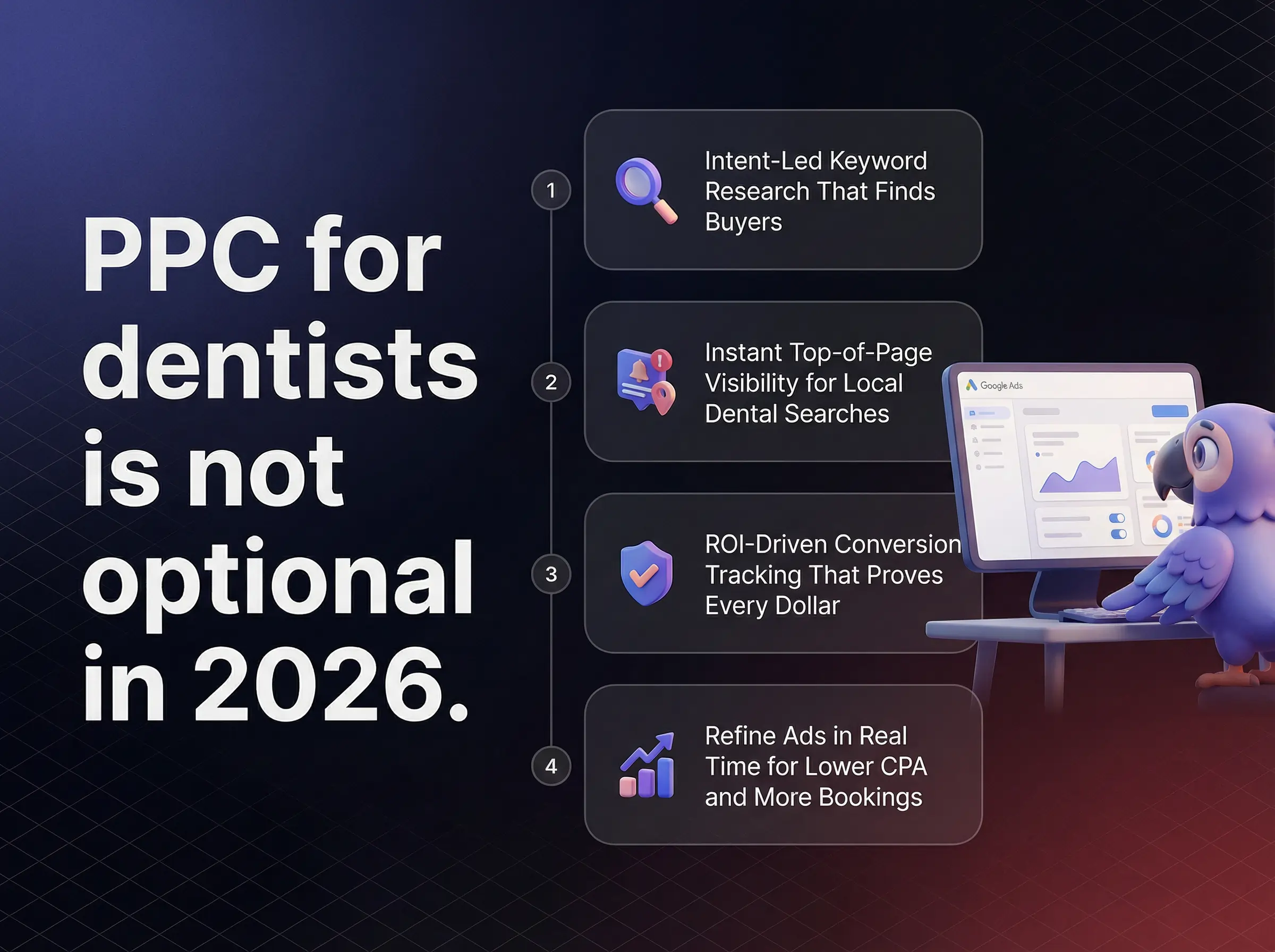 Empty chairs, wasted ad spend, phones quiet? Use PPC for dentists to reach ready-to-book patients today. Smart targeting. Fast wins. Real ROI in 2026.