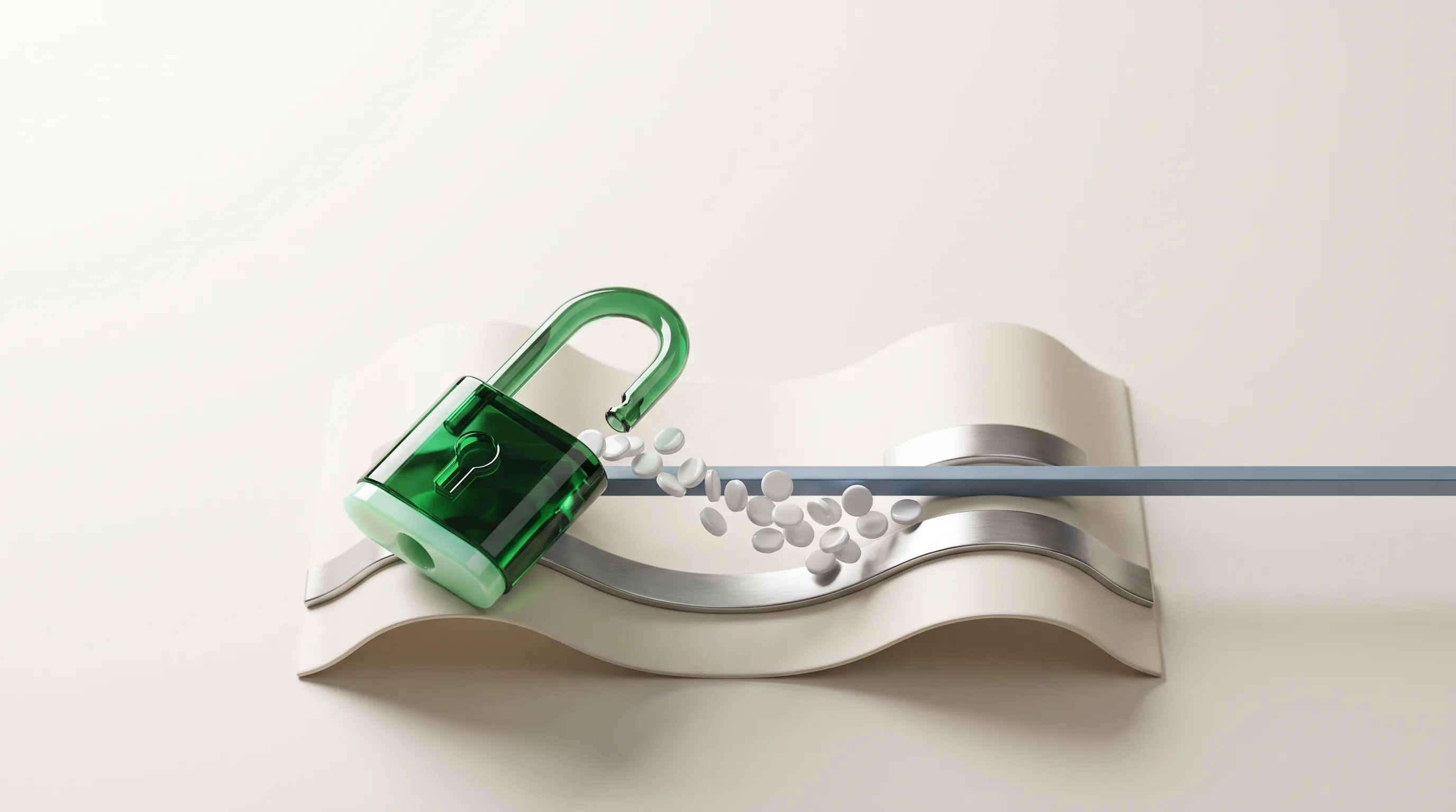 Emerald padlock opening to release patient tokens, illustrating a Cypress dental SEO marketing company that turns search into booked cases
