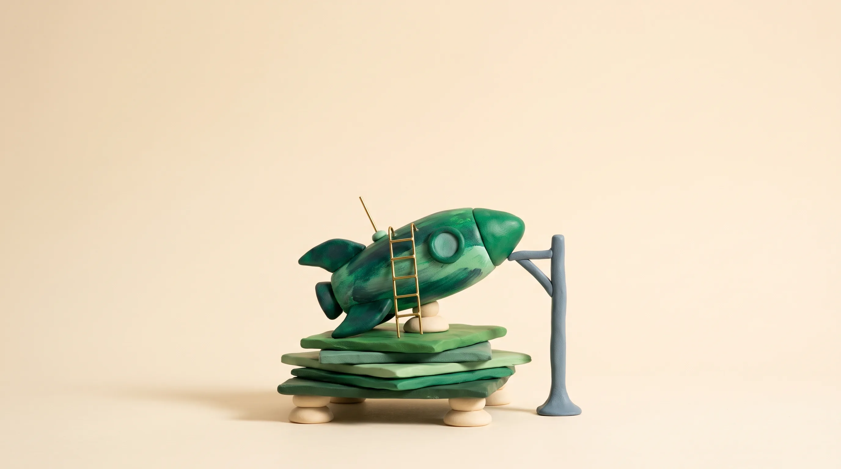 Emerald clay rocket launching from a stack of ranking tiles, illustrating best dental website SEO